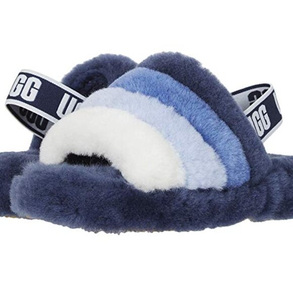 UGG Fluff Yeah Slide (Little Kid/Big Kid) (Navy Multi) Girls Shoes, Size 6M - Picture 1 of 9